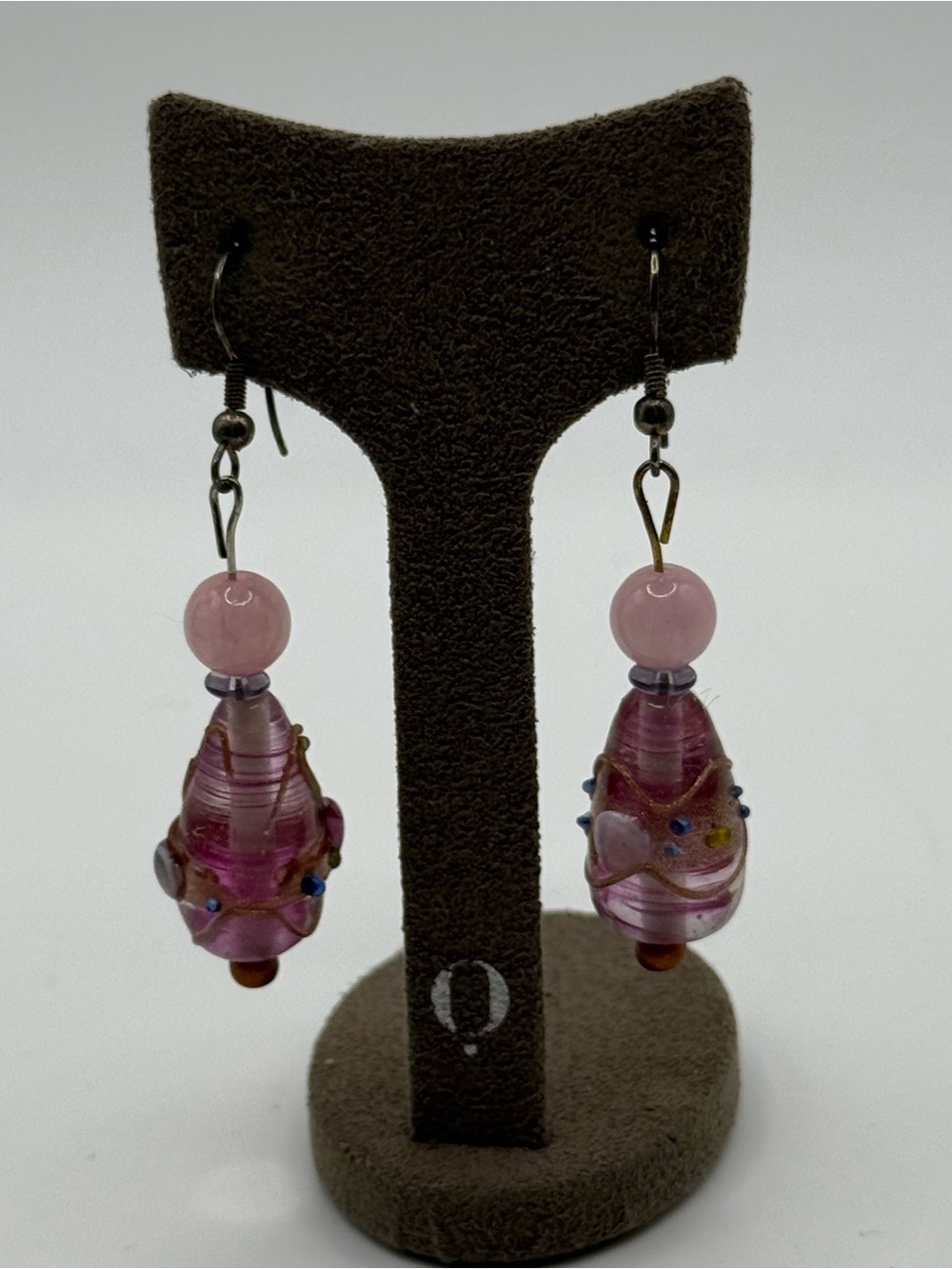 Handcrafted wedding cake Pink Glass Bead Dangle Earrings